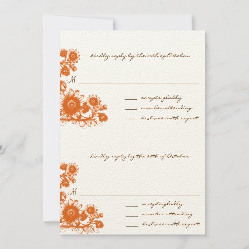 Orange Vintage Flower RSVP Wedding Invitation