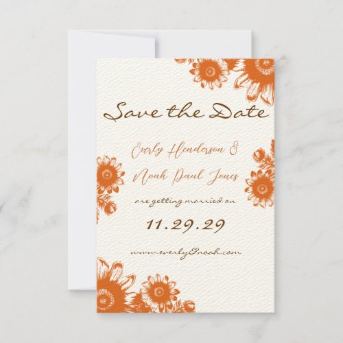 Orange Vintage Flower Wedding Invitation
