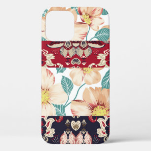 Orange vintage flowers with seamless paisley borde iPhone 12 case