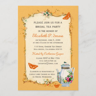 Orange Vintage French Bridal Tea Party Invitation