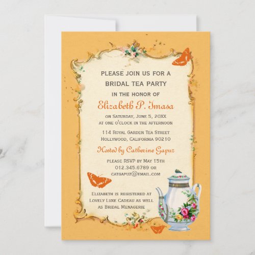 Orange Vintage French Bridal Tea Party Cards