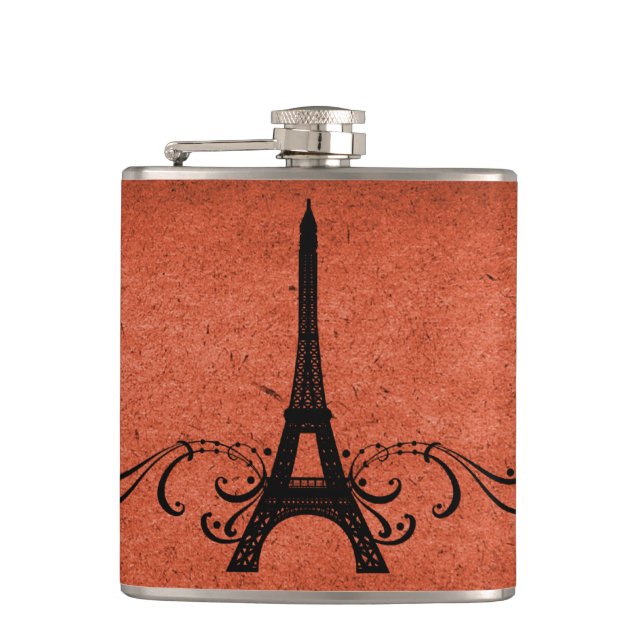 Orange Vintage French Flourish Flask (Front)