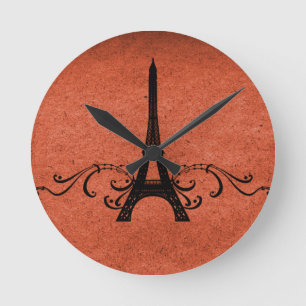 Orange Vintage French Flourish Round Clock