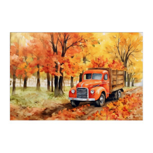 Orange Vintage Pickup Truck in Autumn 36x24 Acrylic Print