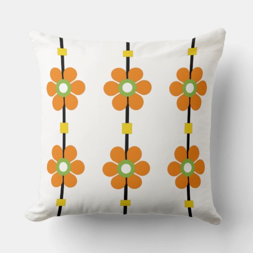 Orange Vintage Style Mid Century Flower Power Throw Pillow