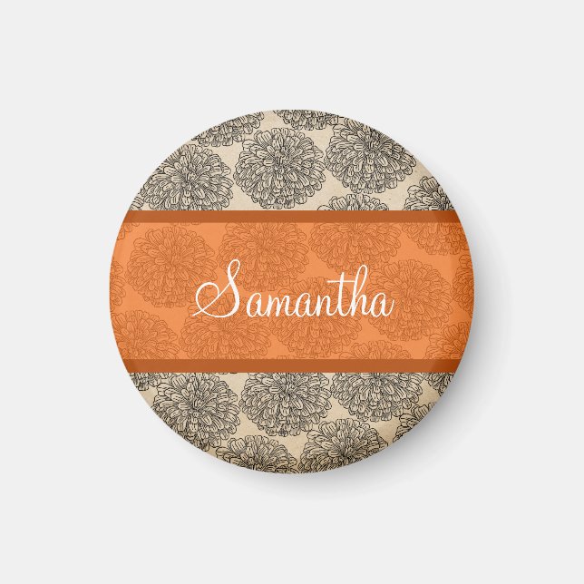 Orange Vintage Zinnia Magnet (Front)
