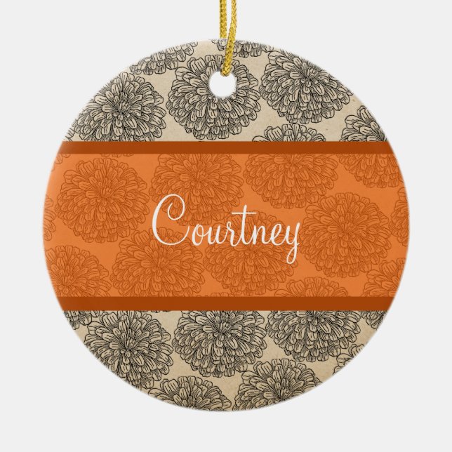 Orange Vintage Zinnia Ornament (Front)