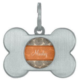 Orange Vintage Zinnia Pet Tag