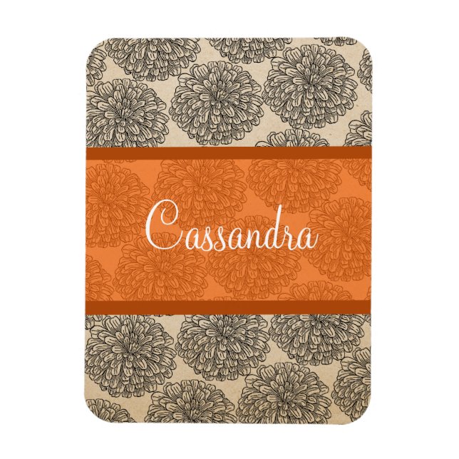 Orange Vintage Zinnia Premium Magnet (Vertical)