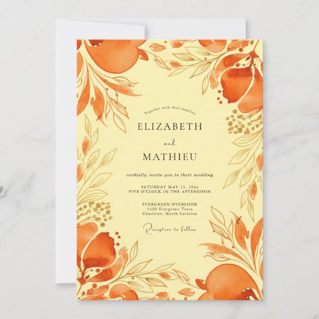 Orange Vivid Mediterranean Wedding Invitation (Front)