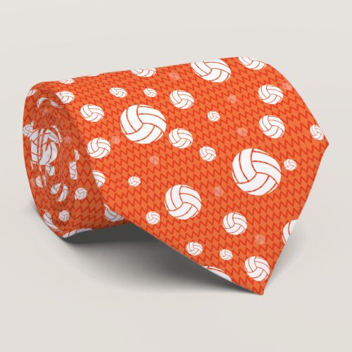 Orange Volleyball Chevron Patterned Neck Tie