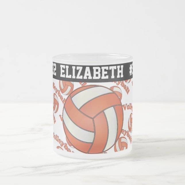 Orange Volleyball | Personalize Frosted Glass Coffee Mug (Center)