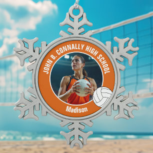 Orange Volleyball Player Photo High School Snowflake Pewter Christmas Ornament