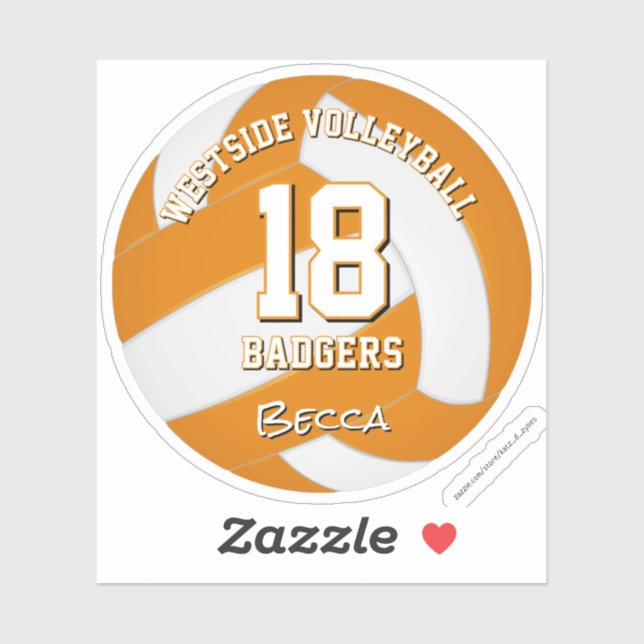 orange volleyball team colors athlete name sticker (Sheet)