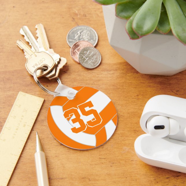 orange volleyball team colors custom jersey number keychain (Desk)