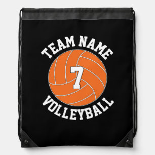 Orange Volleyball Team Name & Player Number Custom Drawstring Bag
