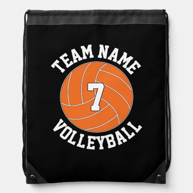 Orange Volleyball Team Name & Player Number Custom Drawstring Bag (Front)