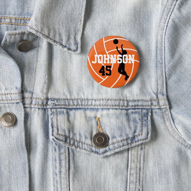 Orange Volleyball with Silhouette Player Pinback Button (In Situ)