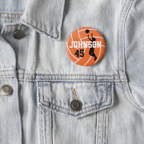 Orange Volleyball with Silhouette Player Pinback Button