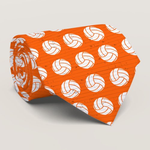 Orange Volleyball Wood Floor Patterned Neck Tie