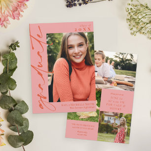 Orange & Warm Pink Calligraphy Photo Graduation Invitation