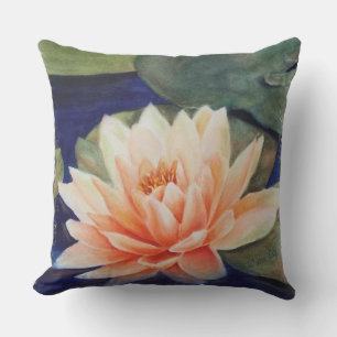ORANGE WATER LILY FLOWER ON GREEN LILY PADS PATIO OUTDOOR PILLOW