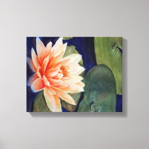 ORANGE WATER LILY WRAPPED CANVAS PAINTING PRINT