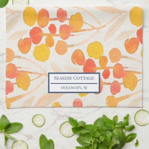 Orange Watercolor Airbnb Beach Vacation Rental Kitchen Towel