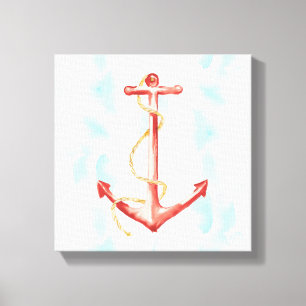 Orange Watercolor Anchor Canvas Print