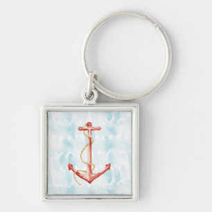 Orange Watercolor Anchor Keychain