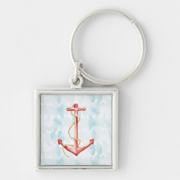 Orange Watercolor Anchor Keychain by wildapple at Zazzle