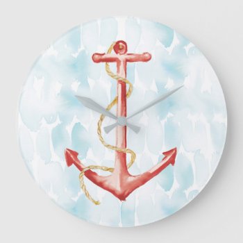 Orange Watercolor Anchor Large Clock by wildapple at Zazzle