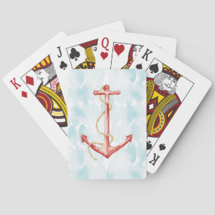 Orange Watercolor Anchor Poker Cards