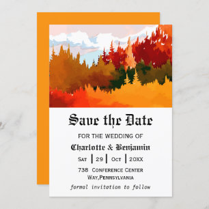Orange Watercolor Autumn Landscape Save The Date