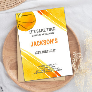 Orange Watercolor Basketball Birthday Invitation