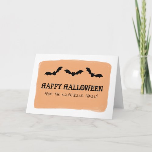 Orange Watercolor Bats Halloween Greeting Card