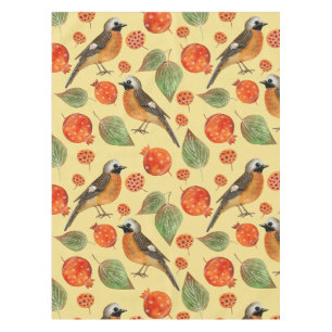 Orange Watercolor Birds and pomegranate Pattern Tablecloth