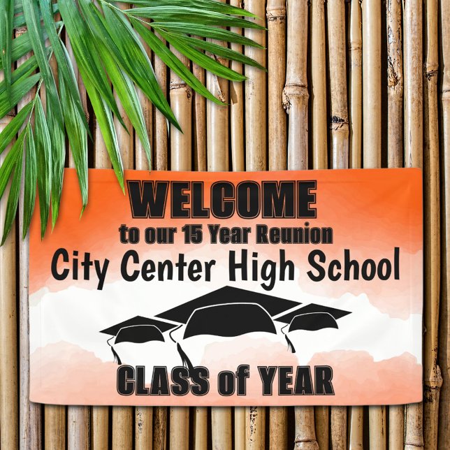 Orange Watercolor Border Class Reunion Welcome  Banner (Display a big welcome for all the guests to your class reunion with a custom banner.)