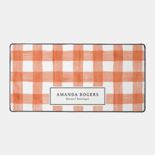 Orange Watercolor Buffalo Plaid Flannel modern Desk Mat
