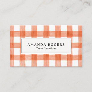 ORANGE Watercolor Buffalo Plaid QR CODE modern Appointment Card
