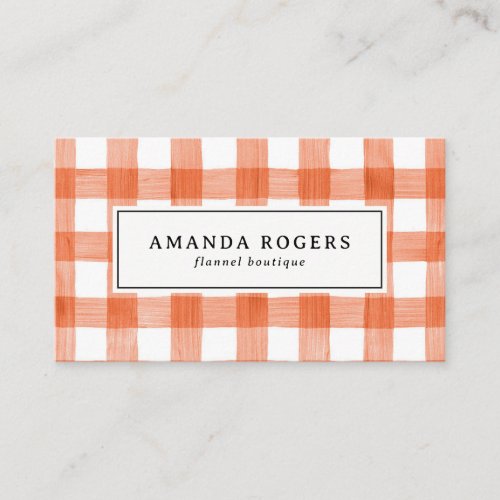 ORANGE Watercolor Buffalo Plaid QR CODE modern  Appointment Card