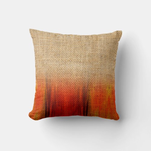 Orange Watercolor Buralp Rustic Ombre Dipped Toss Throw Pillow
