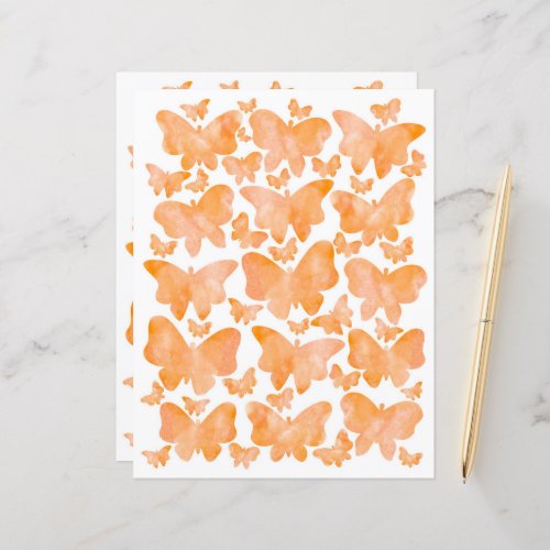 Orange Watercolor Butterflies Scrapbook Paper