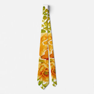 Orange watercolor cactus flowers, succulent neck tie