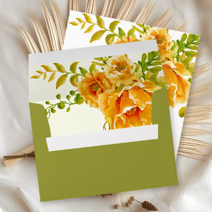 Orange watercolor cactus flowers succulent wedding envelope liner