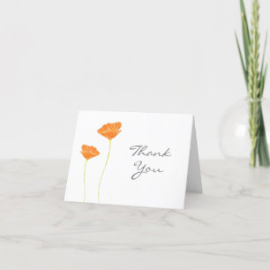 Orange Watercolor California Poppies Letterpress Thank You Card