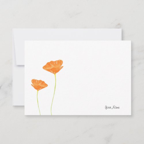 Orange Watercolor California Poppies Note Card