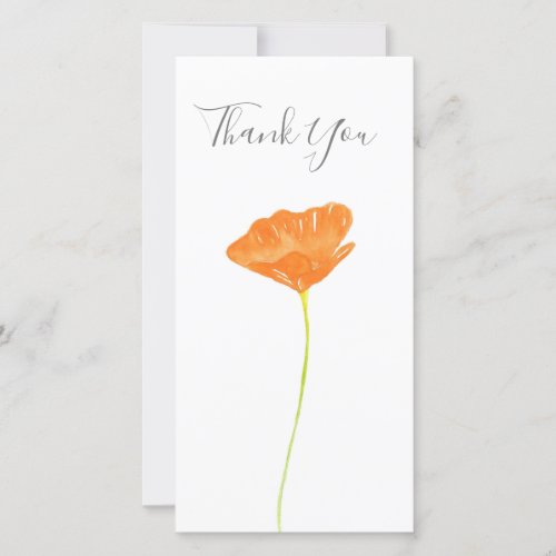 Orange Watercolor California Poppy Thank You Card