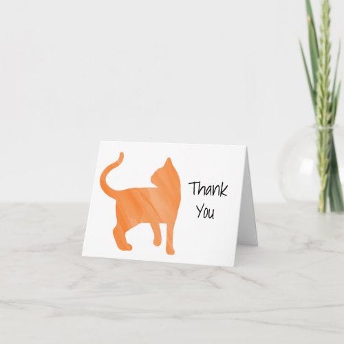 Orange Watercolor Cat Image Blank Inside Thank You Card
