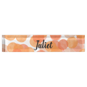 Orange Watercolor Circles Modern Geometric Pattern Desk Name Plate